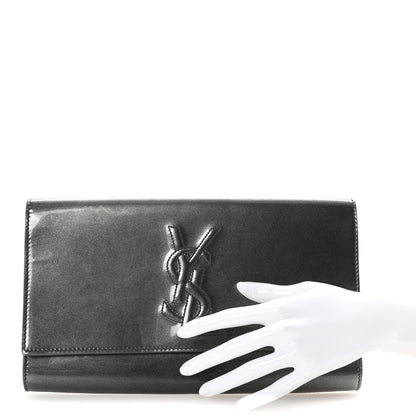 Saint Laurent Textured Patent Monogram Large Belle De Jour Clutch Grey 2 of 6