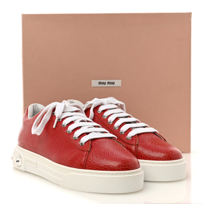 Miu Miu Crackled Goatskin Crystal Sneakers 39 Rosso 10 of 10