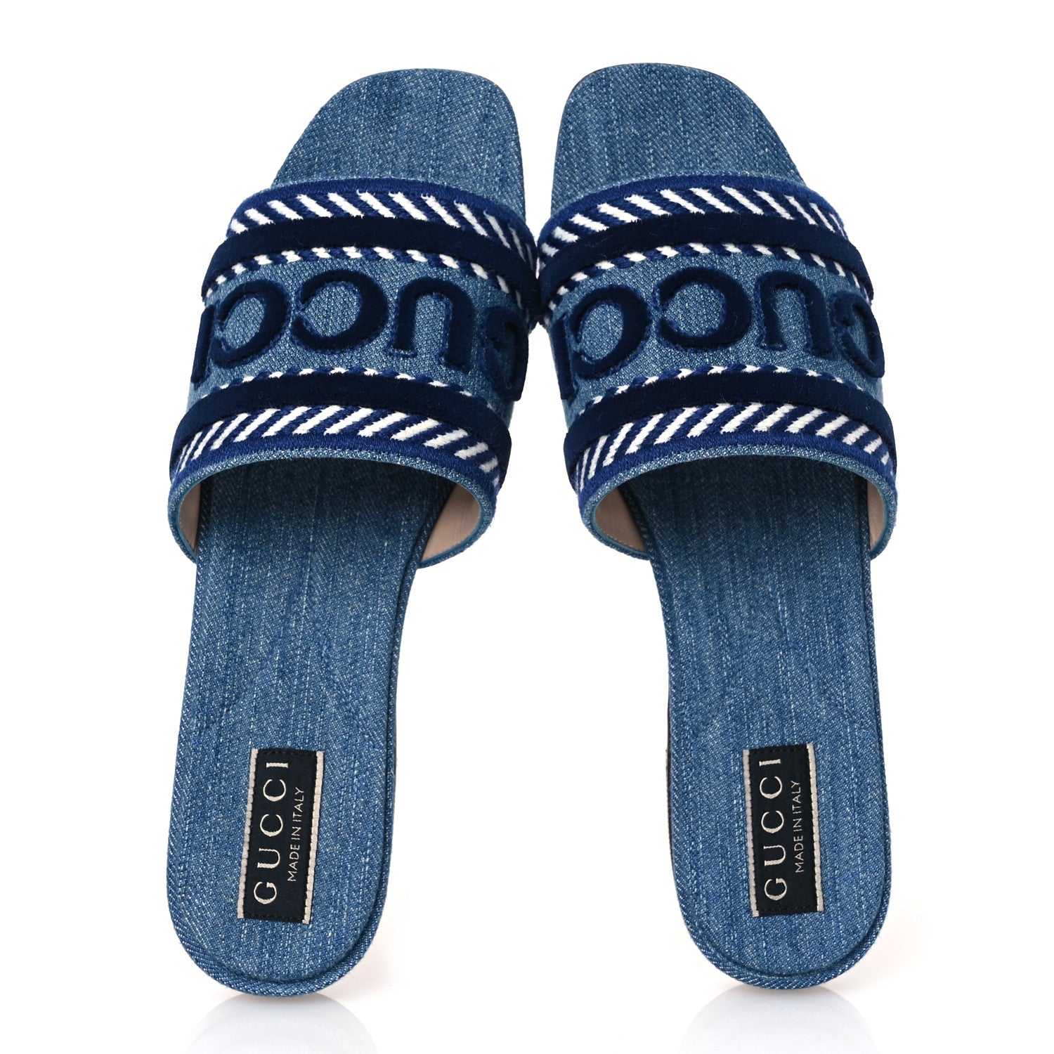Gucci New Denim Logo Embroidered Slide Sandal 39 Light Blue 2 of 10