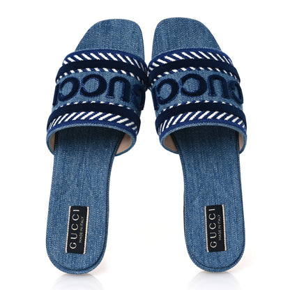 Gucci New Denim Logo Embroidered Slide Sandal 39 Light Blue 2 of 10