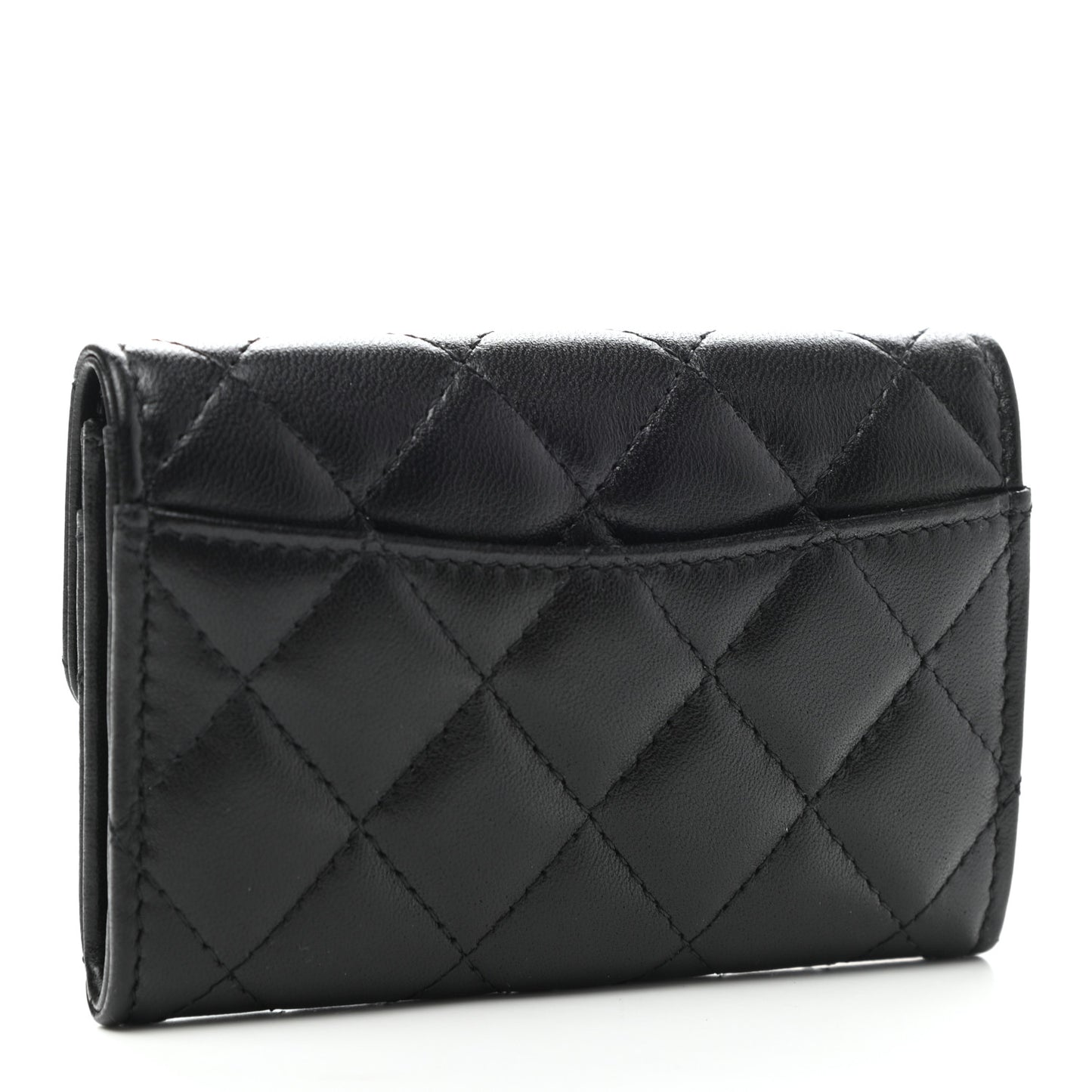 Lambskin Quilted Flap Card Holder Wallet So Black