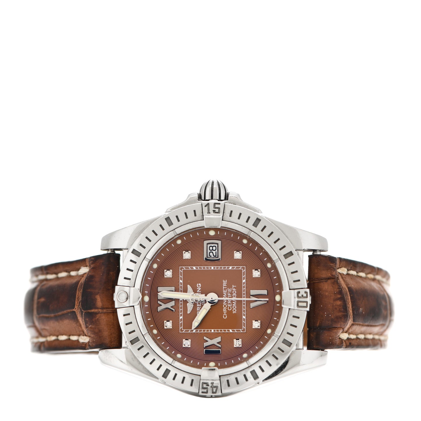 Stainless Steel Calfskin Diamond 32mm Lady Cockpit Quartz Watch Brown A71356