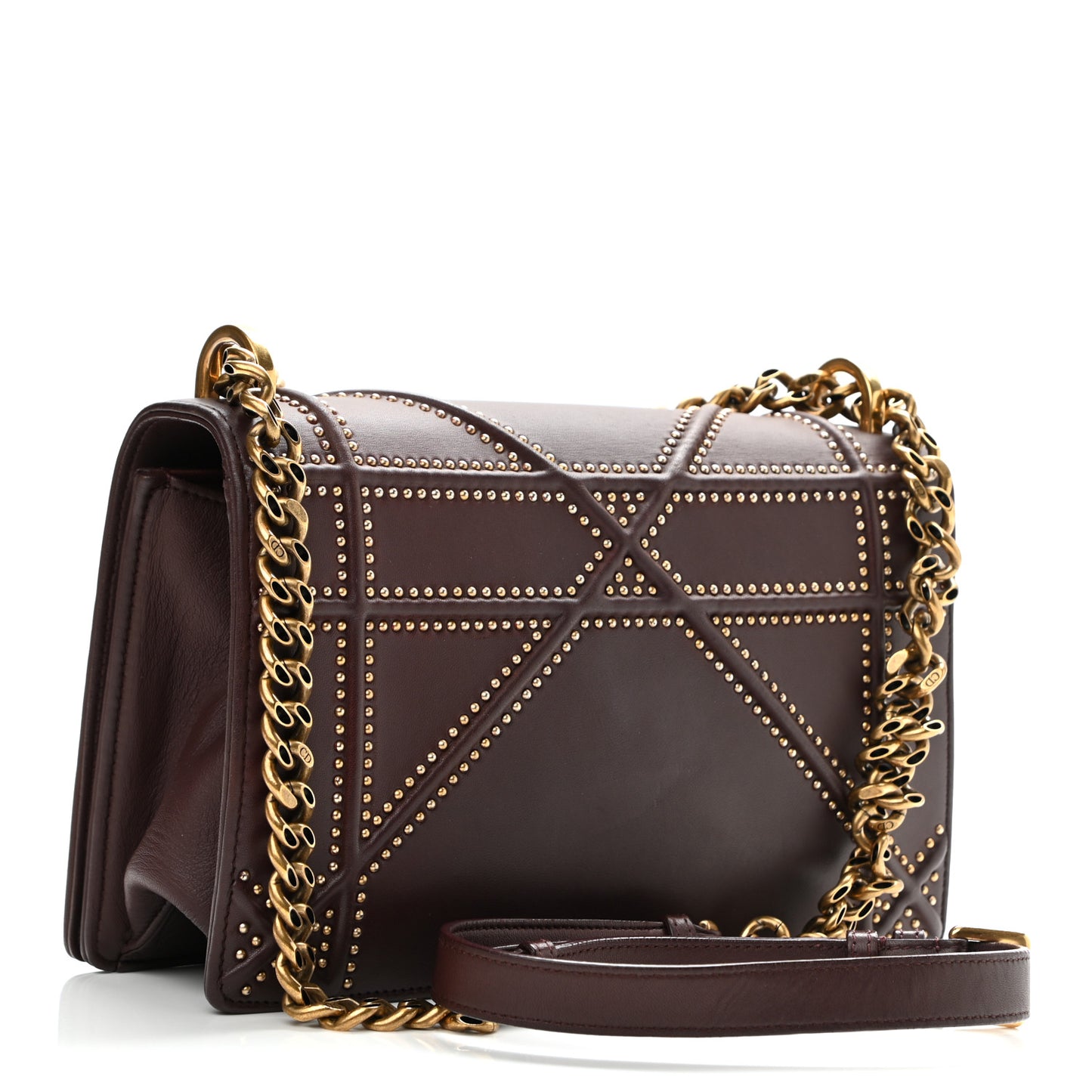 Calfskin Studded Medium Diorama Flap Bag Burgundy