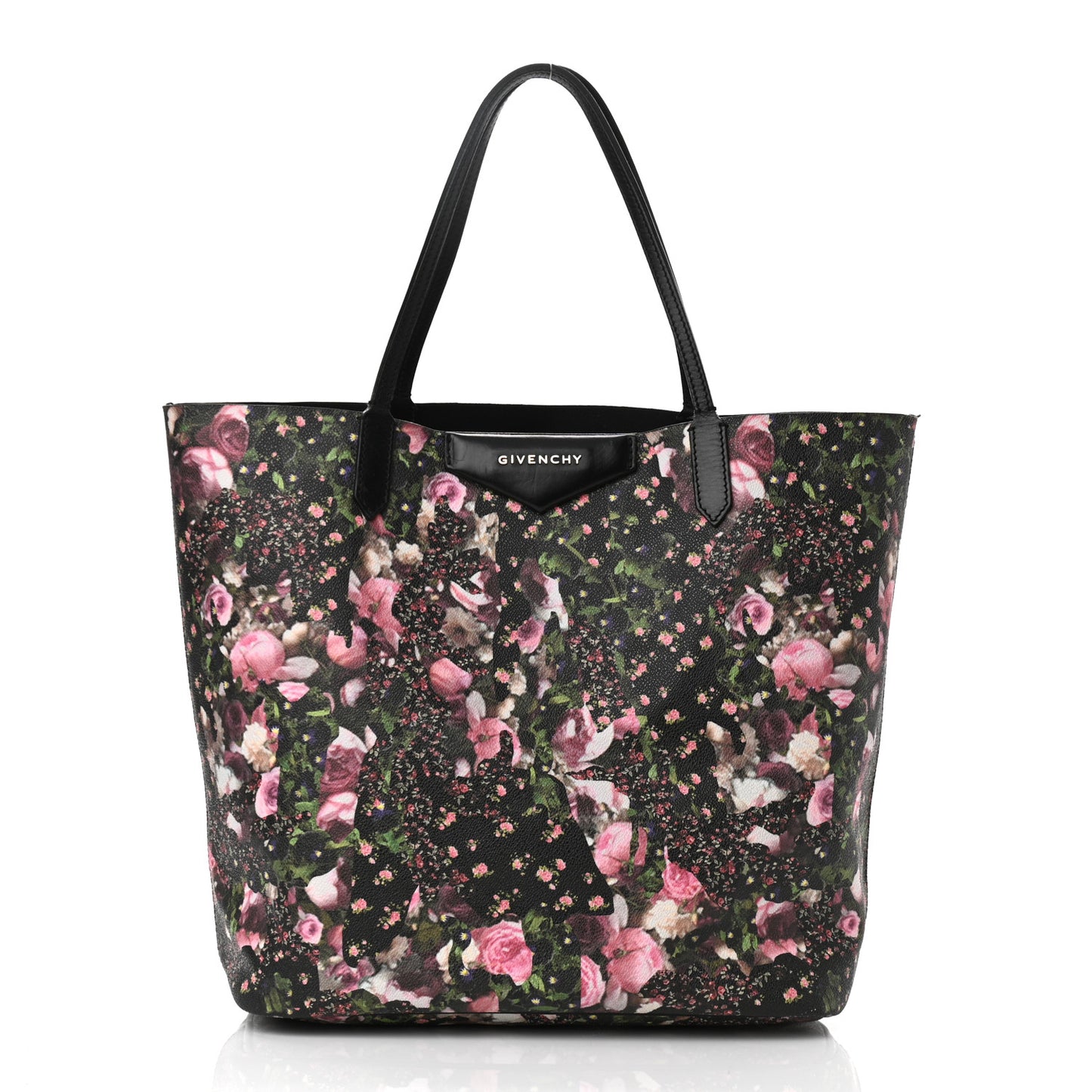 Textured Coated Canvas Roses Camouflage Print Medium Antigona Tote Black