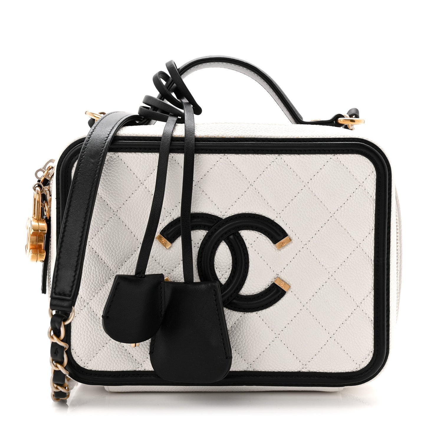 Caviar Quilted Medium CC Filigree Vanity Case White Black