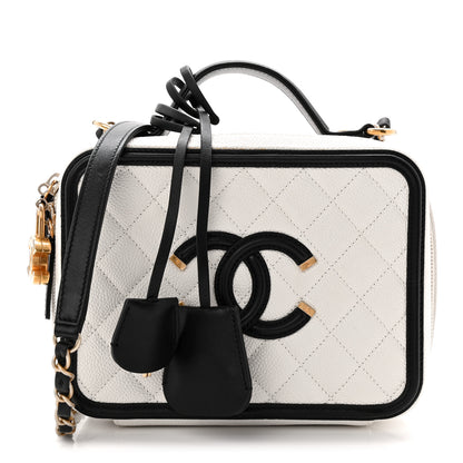 Chanel Caviar Quilted Medium CC Filigree Vanity Case White Black 1 of 11