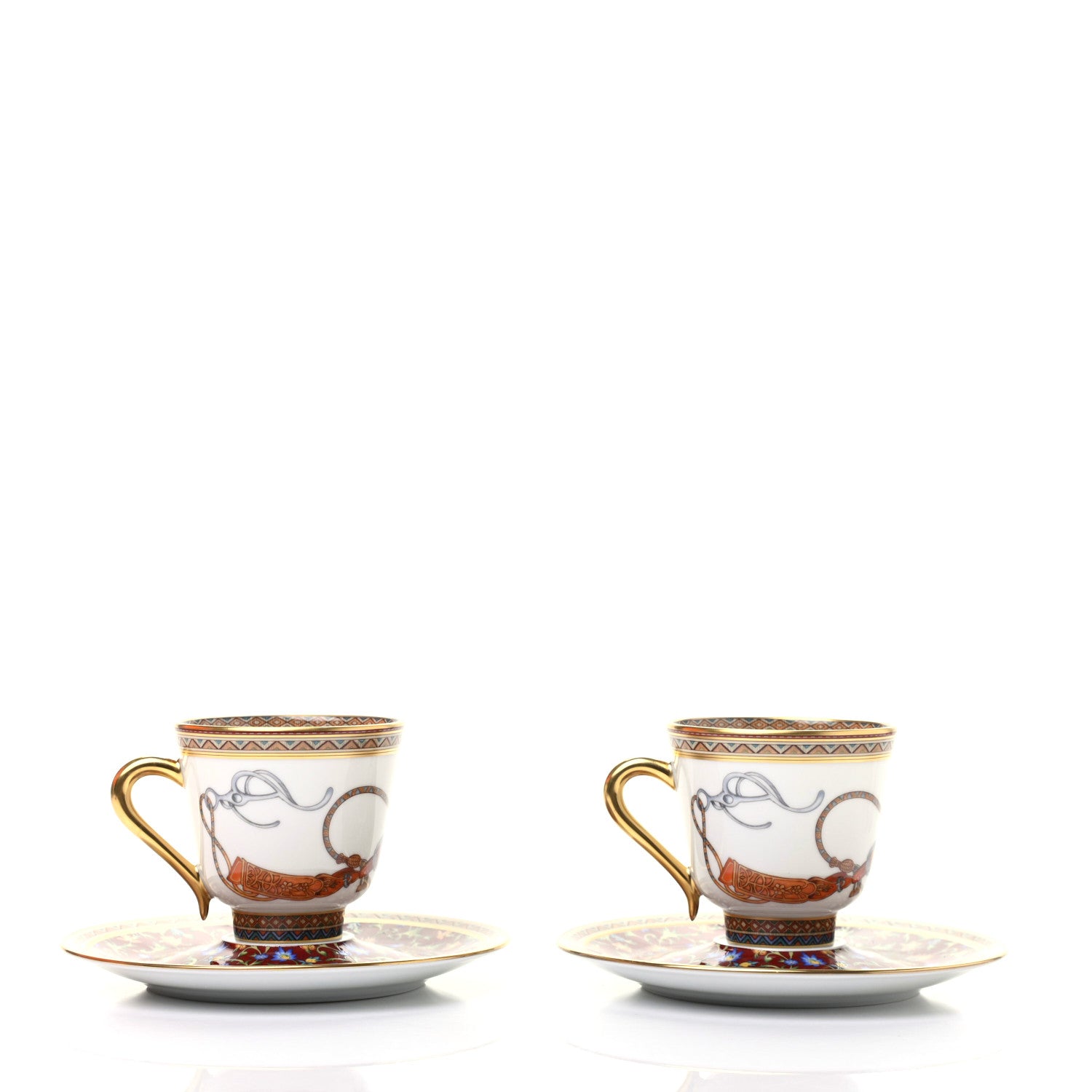 Hermes Porcelain Cheval d'Orient Coffee Cup and Saucer Set of 2 3 of 8
