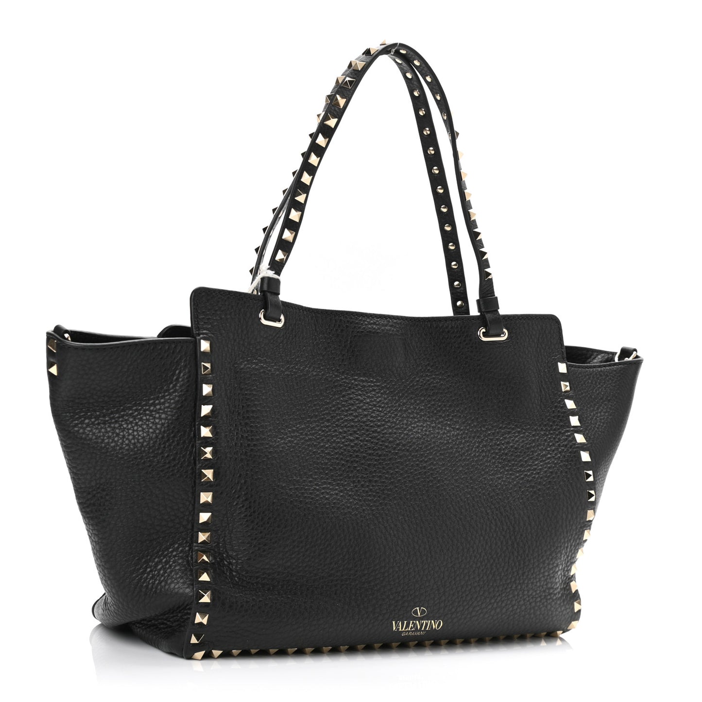 Pebbled Calfskin Medium Rockstud Tote Black