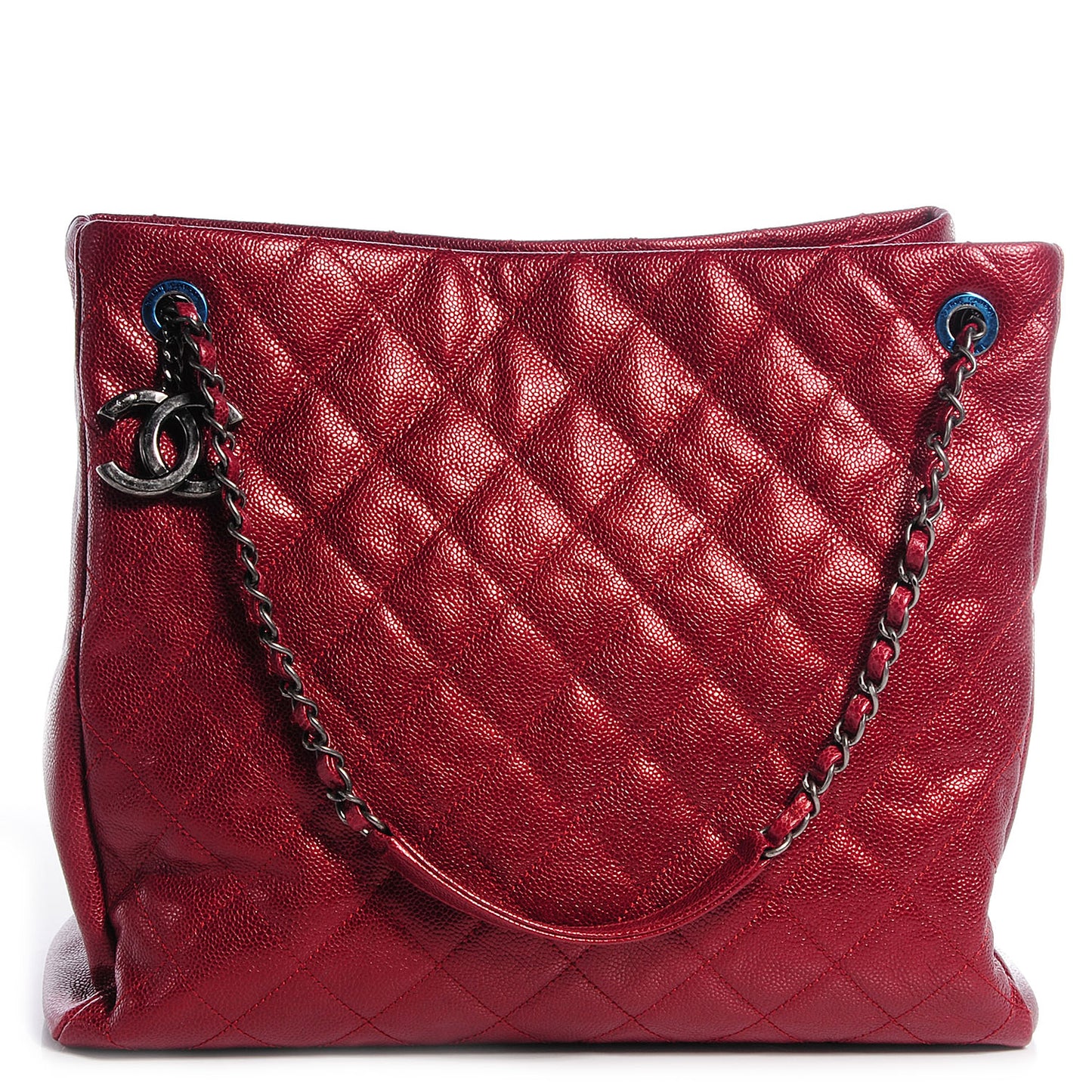 Iridescent Caviar Quilted Tall Chic Shopping Tote Red