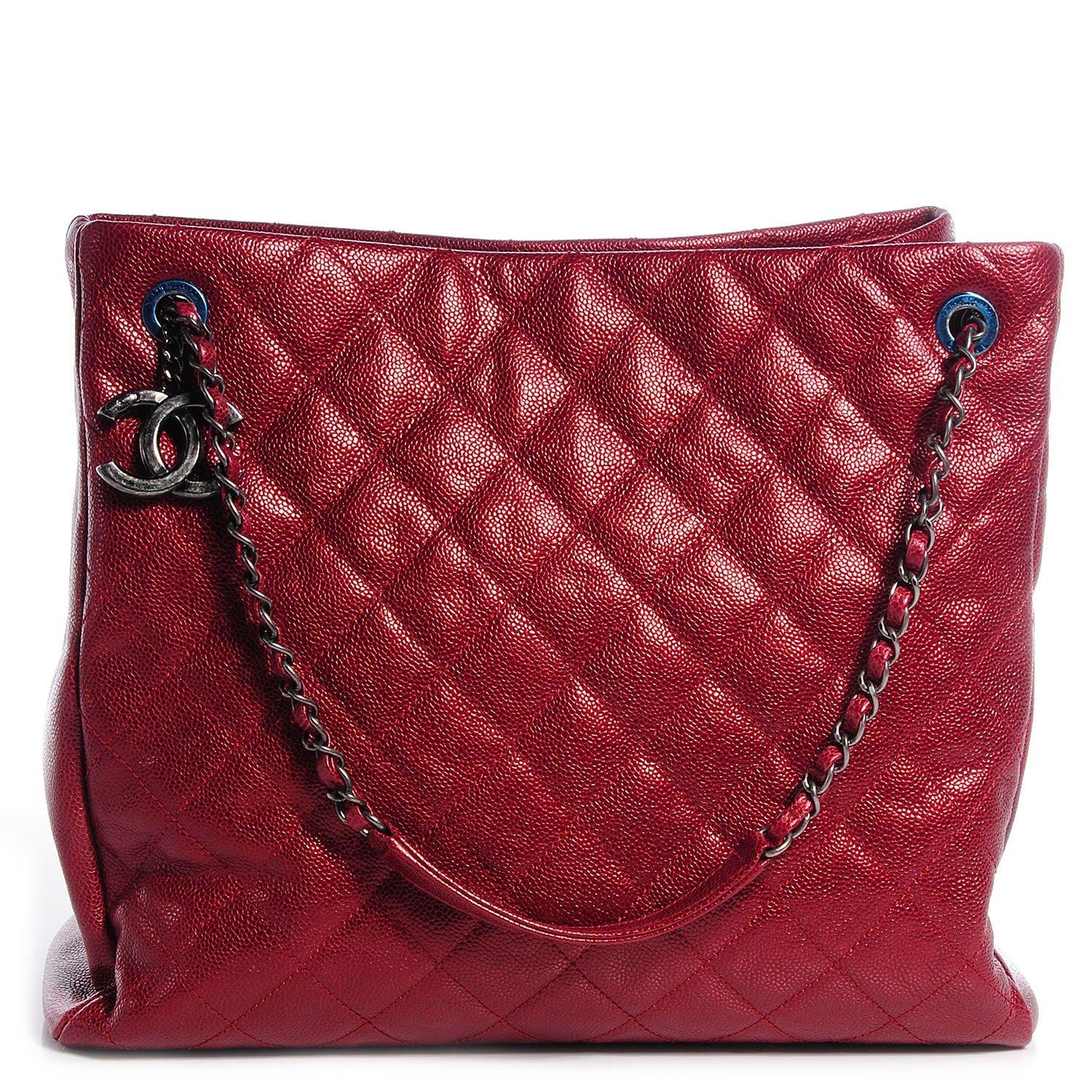 Chanel Iridescent Caviar Quilted Tall Chic Shopping Tote Red 1 of 7