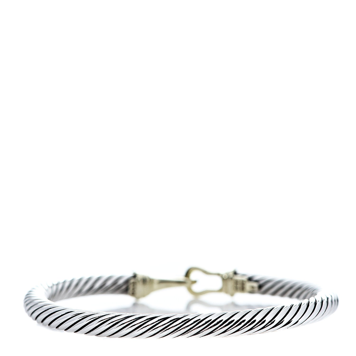 David Yurman Sterling Silver 14K Yellow Gold 5mm Cable Classic Buckle Bracelet 2 of 4