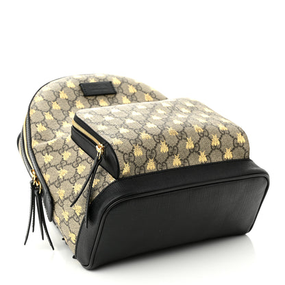 Gucci GG Supreme Monogram Bees Print Small Day Backpack Beige Oro Black 4 of 10