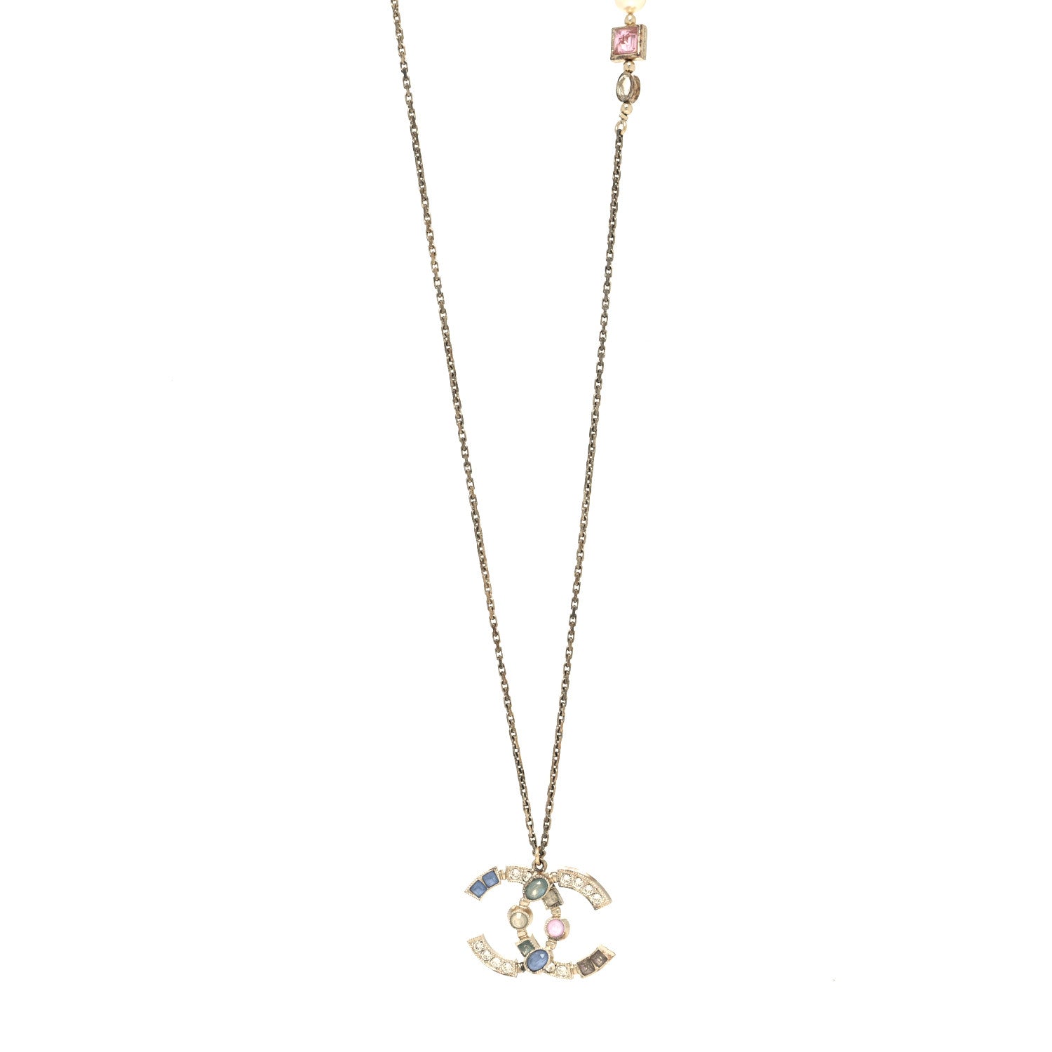 Chanel Crystal Pearl Gripoix Poured Glass Necklace Gold 1 of 7