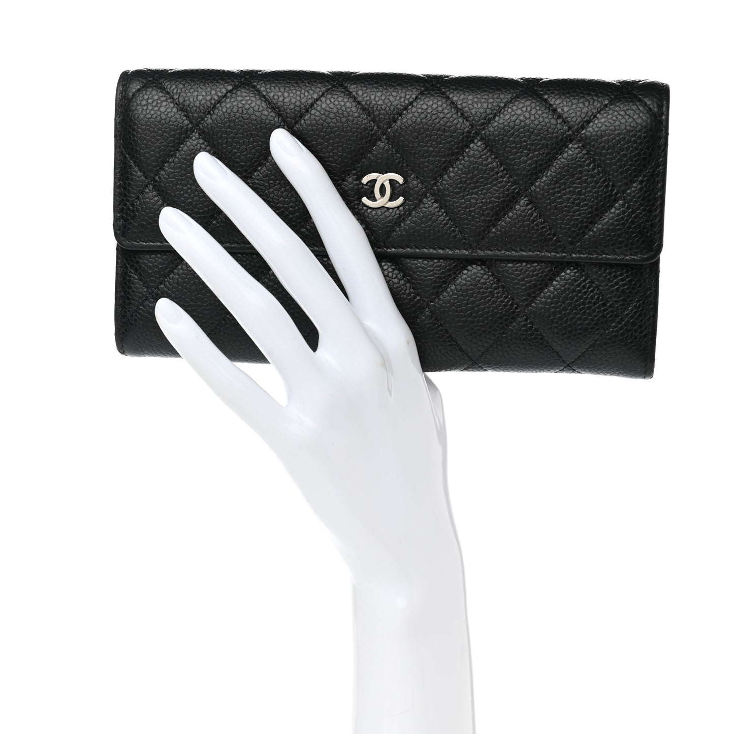 Caviar Quilted Large Gusset Flap Wallet Black