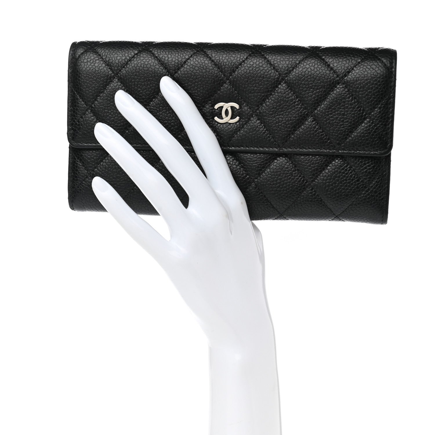 Chanel Caviar Quilted Large Gusset Flap Wallet Black 2 of 9