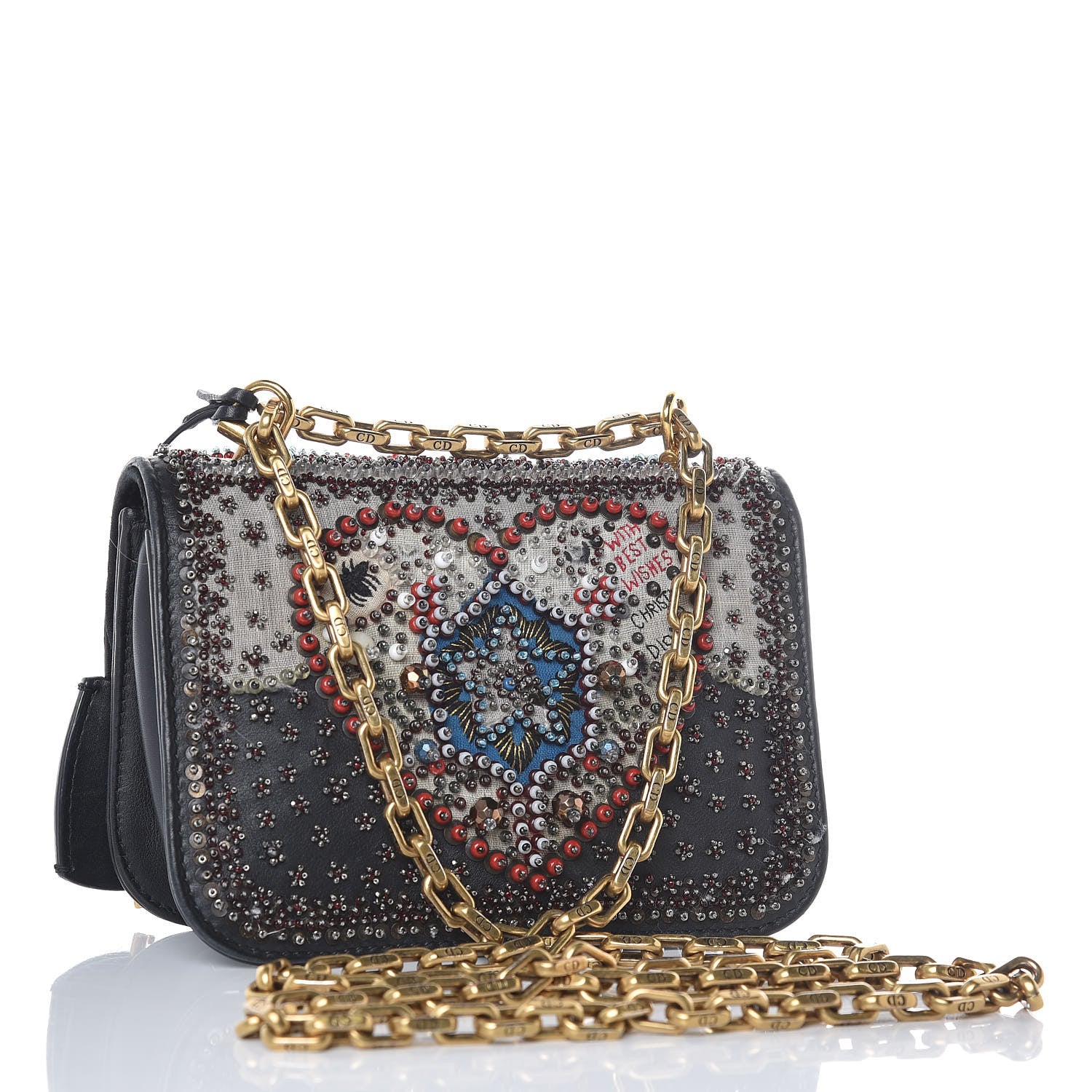 Christian Dior Calfskin Beaded Mini Dioraddict Flap Bag Black 3 of 13