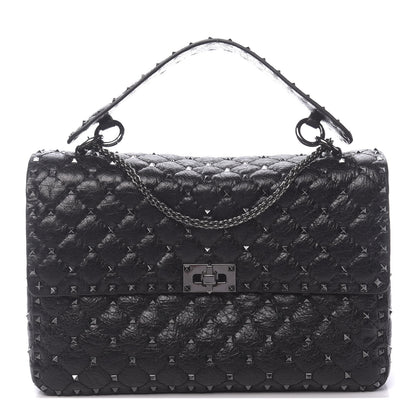 Valentino Garavani Craquele Nappa Large Rockstud Spike Shoulder Bag Black 1 of 9