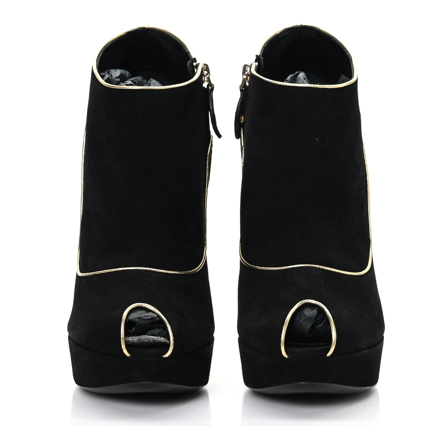 Suede Peep Toe Platform Booties 39 Black