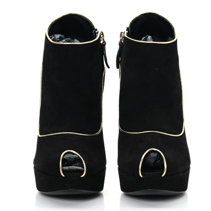 Louis Vuitton Suede Peep Toe Platform Booties 39 Black 2 of 7