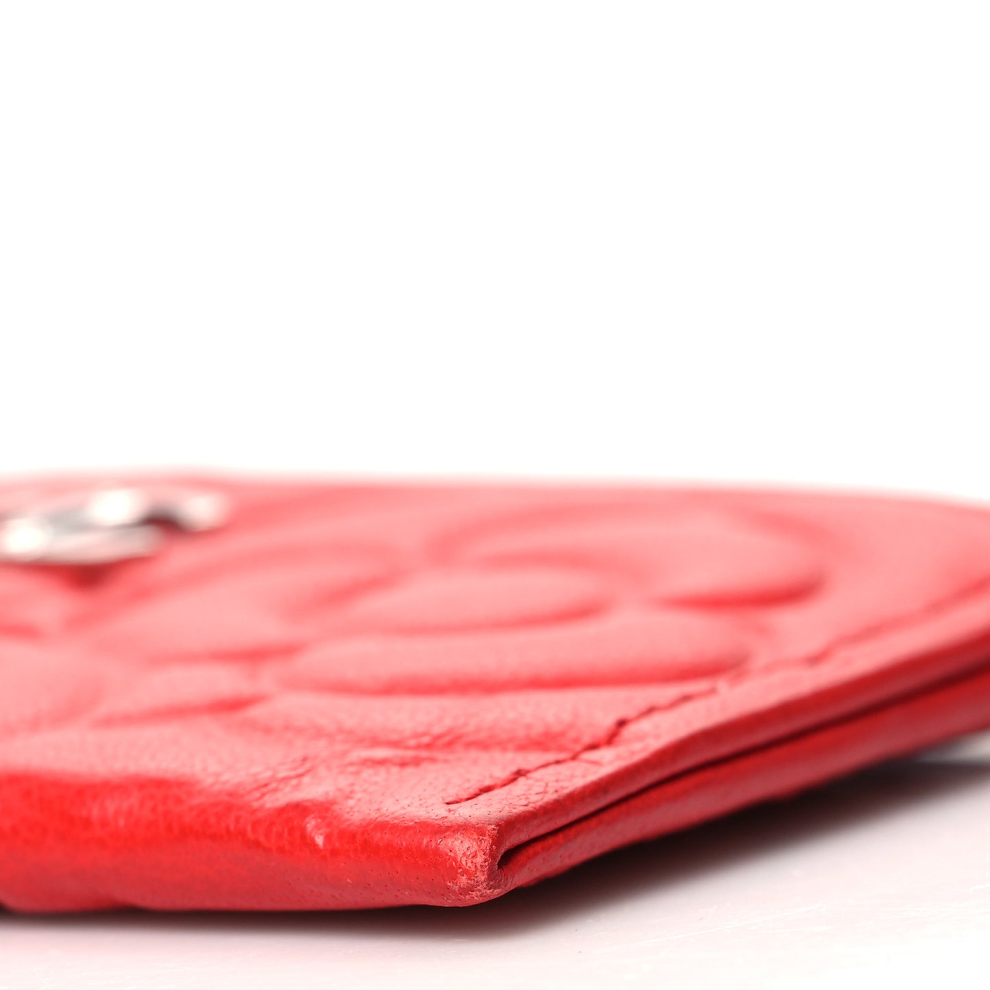Lambskin Camellia Embossed Card Holder Red