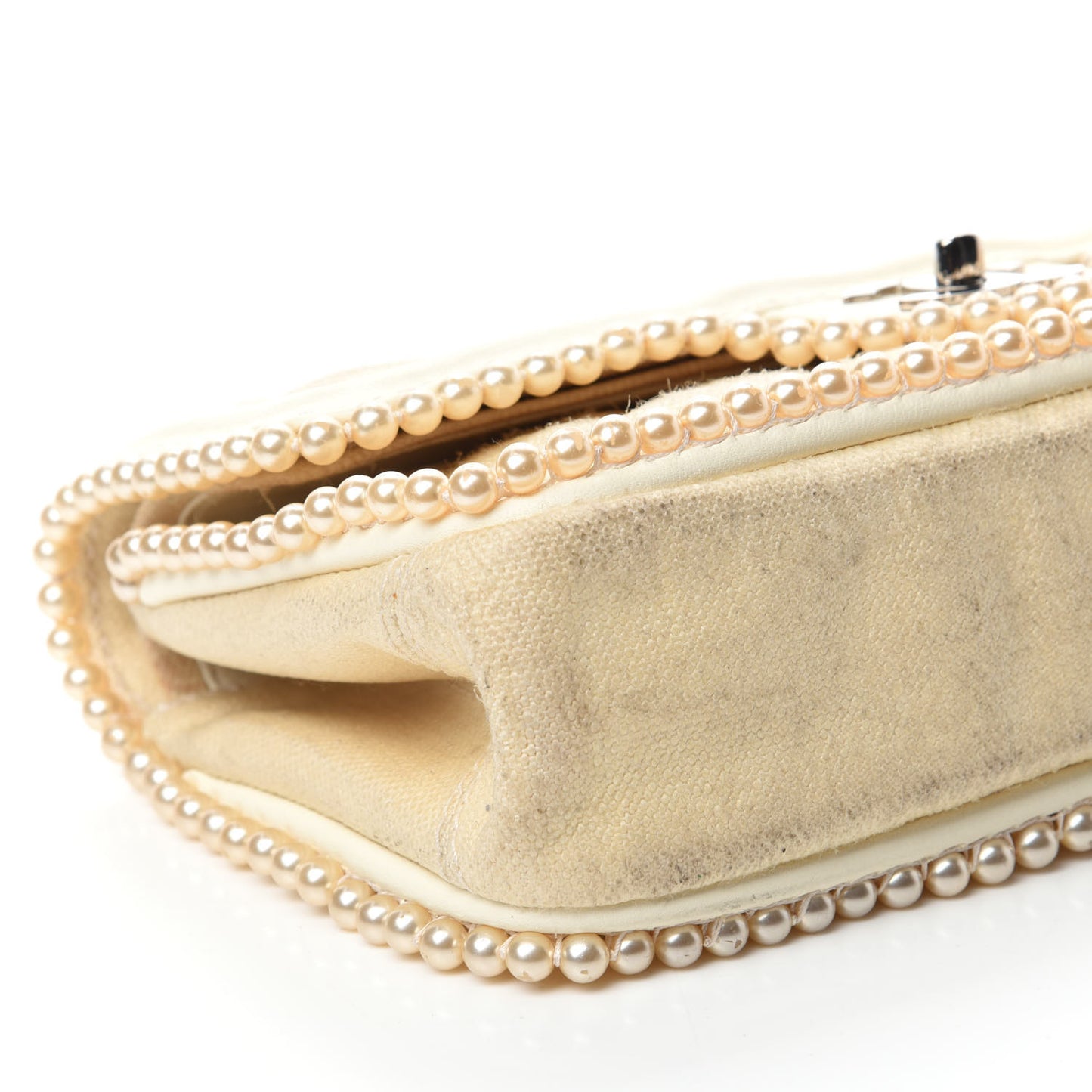 Canvas Quilted Pearl Trim Medium Flap Beige