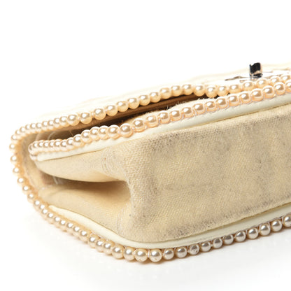 Chanel Canvas Quilted Pearl Trim Medium Flap Beige 6 of 16