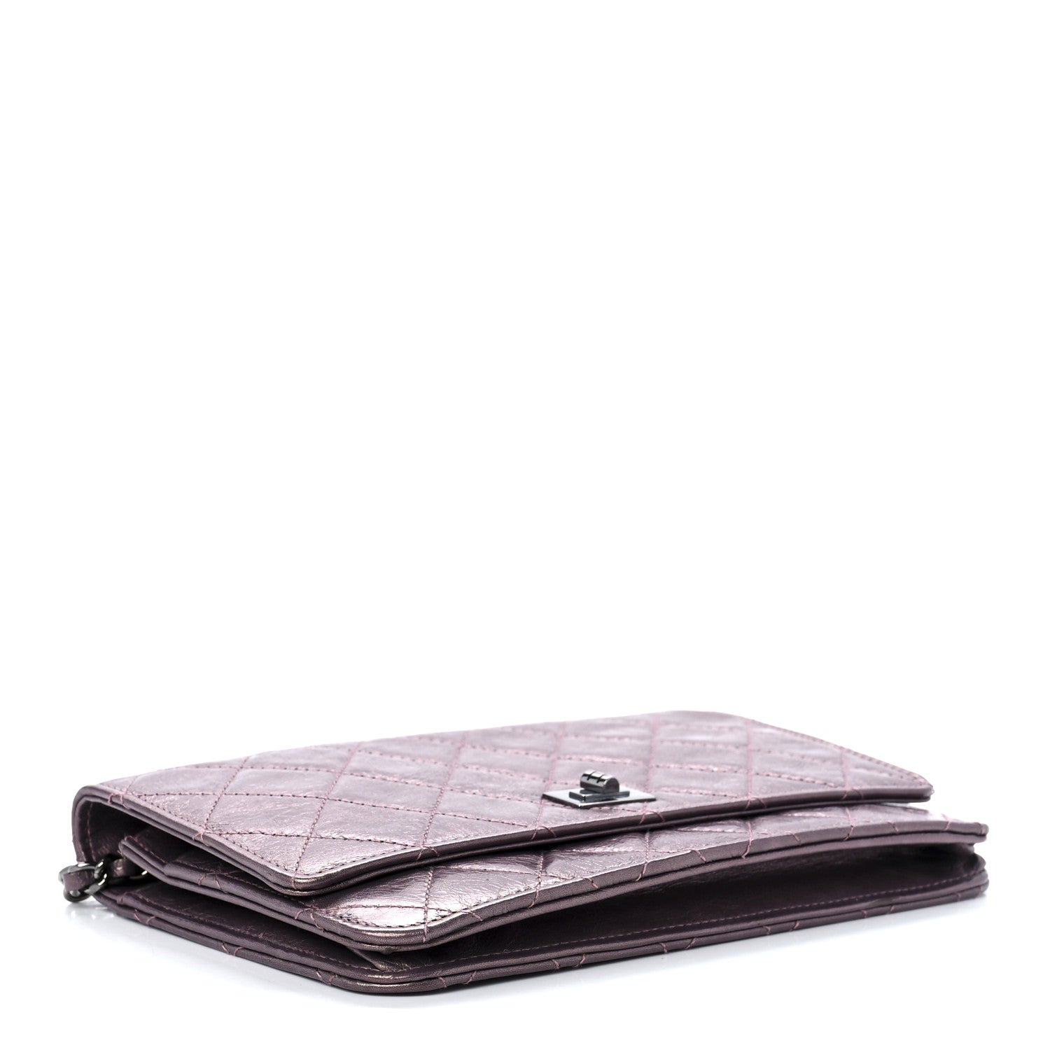 Chanel Metallic Aged Calfskin Quilted 2.55 Reissue Wallet on Chain WOC Purple 4 of 13