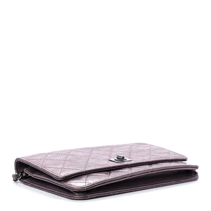 Chanel Metallic Aged Calfskin Quilted 2.55 Reissue Wallet on Chain WOC Purple 4 of 13