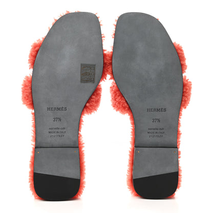 Hermes Woolskin Oran Sandals 37.5 Orange 5 of 8