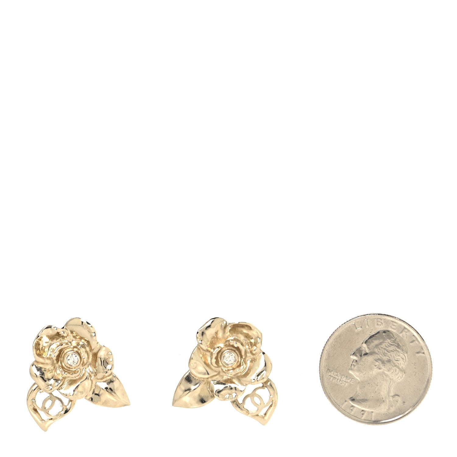 Chanel Crystal CC Camelia Earrings Gold 2 of 5
