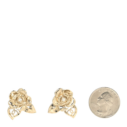 Chanel Crystal CC Camelia Earrings Gold 2 of 5