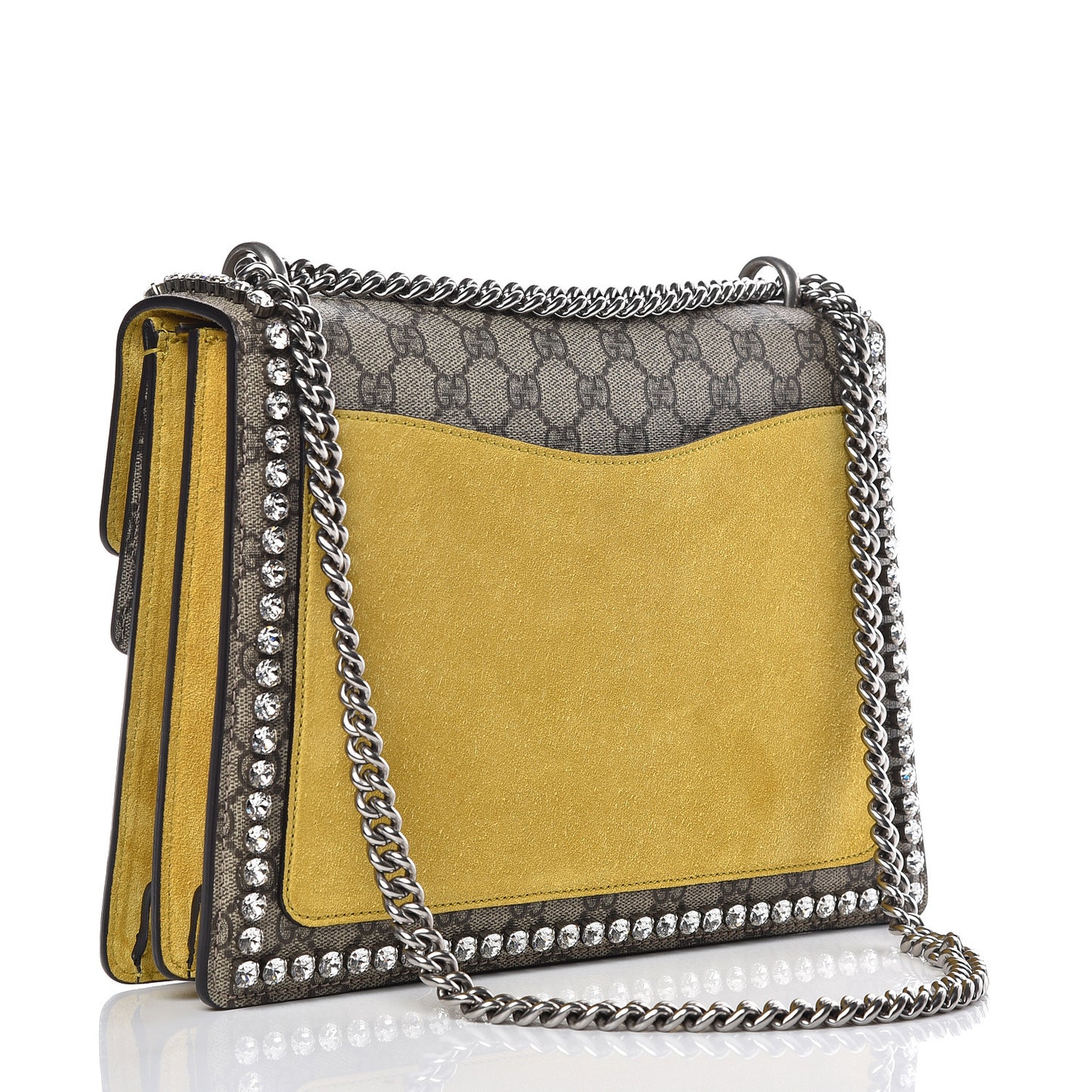 GG Supreme Monogram Crystal Bow Embroidered Medium Dionysus Shoulder Bag Yellow