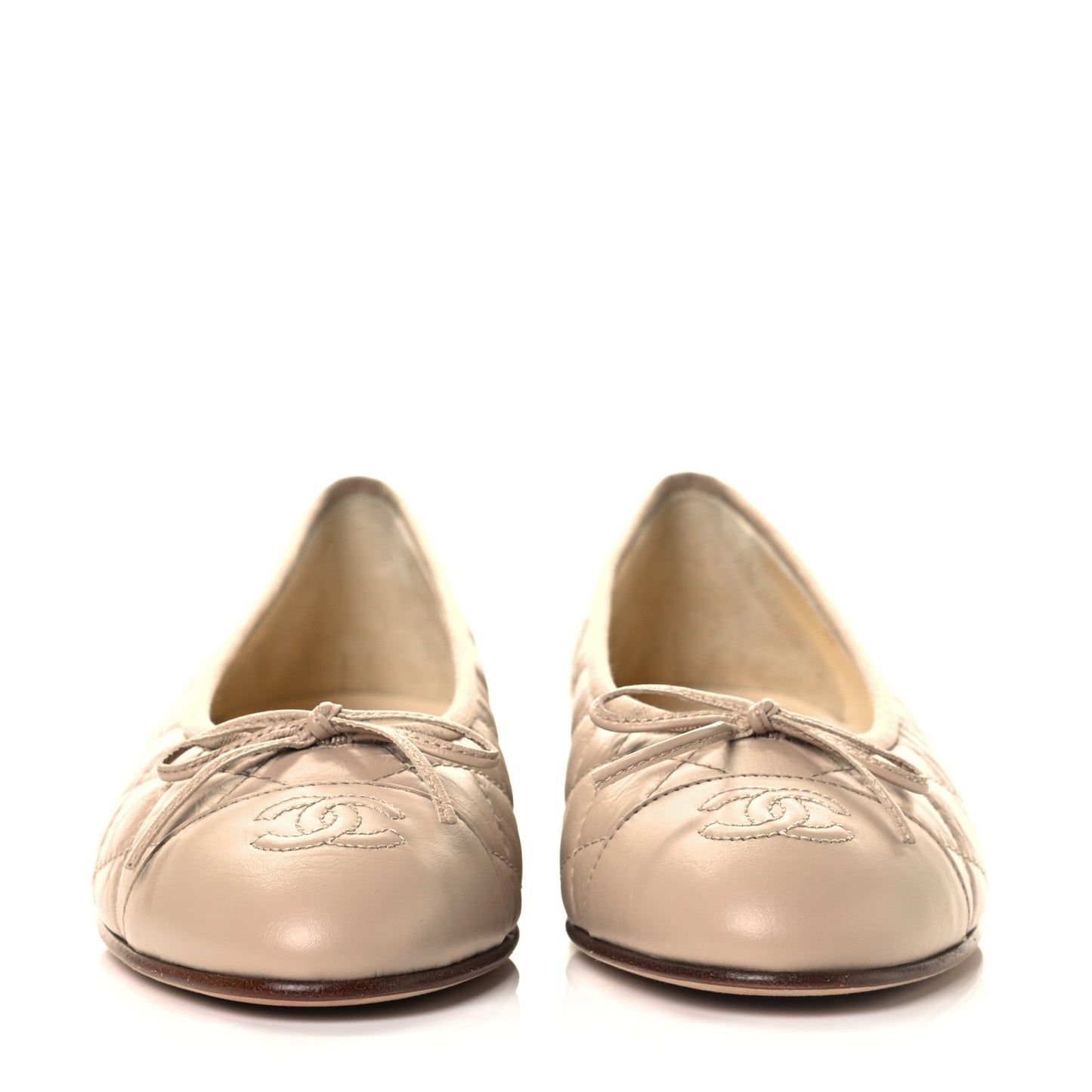 Aged Calfskin Quilted CC Cap Toe Ballerina Flats 37 Beige