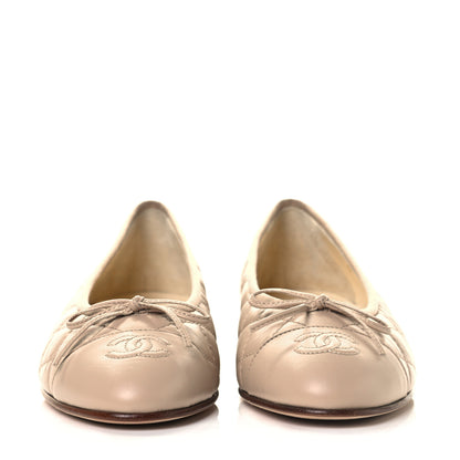 Chanel Aged Calfskin Quilted CC Cap Toe Ballerina Flats 37 Beige 2 of 8