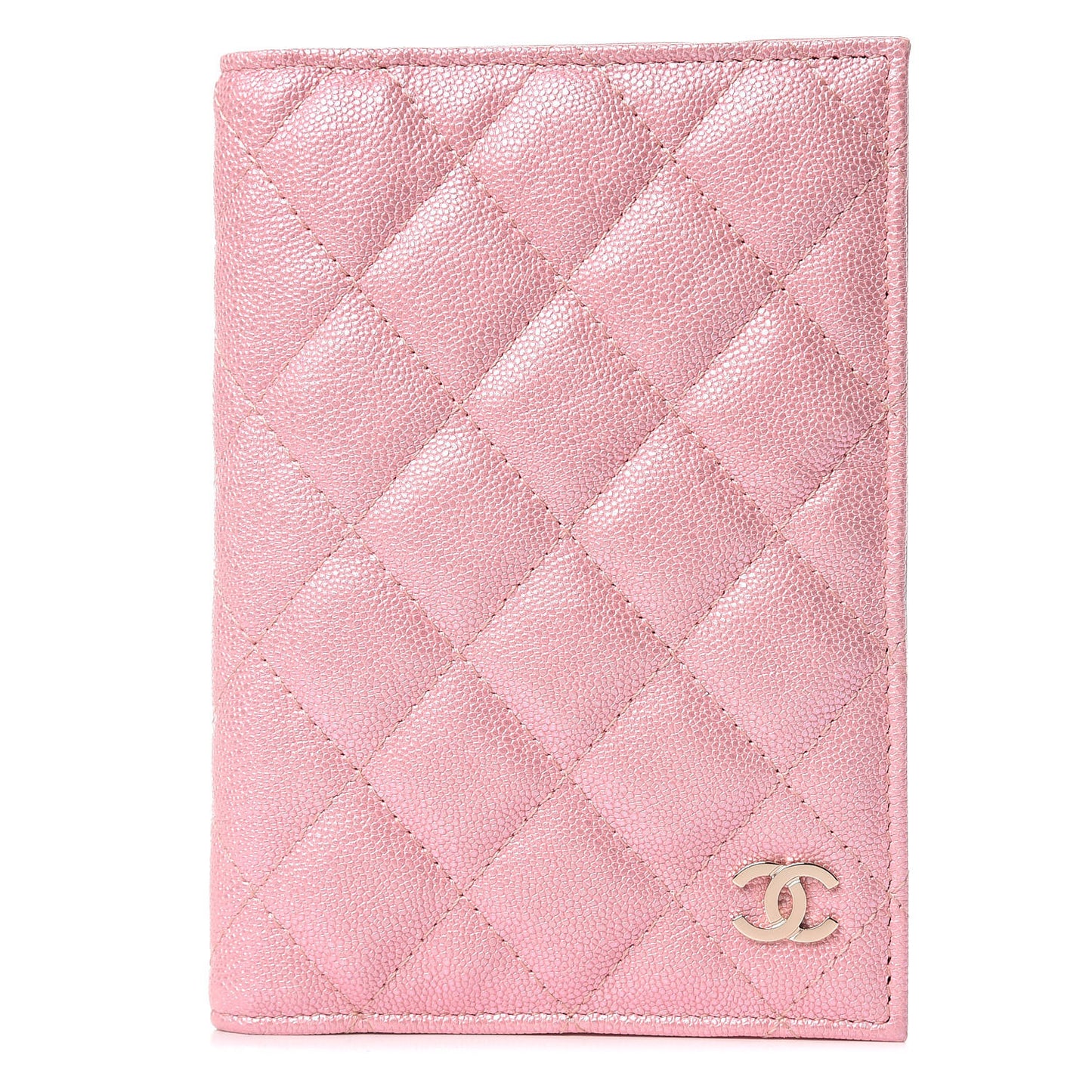Iridescent Caviar Quilted Passport Holder Pink