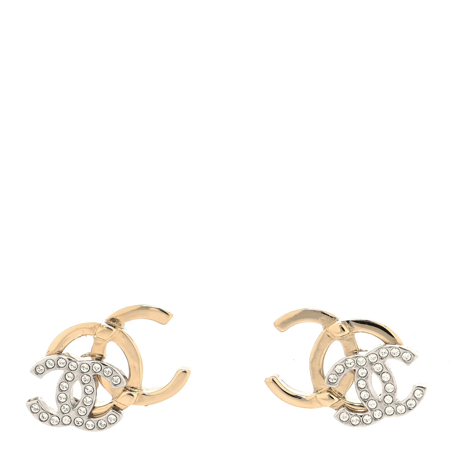 Chanel Crystal Double CC Earrings Gold Silver 1 of 5