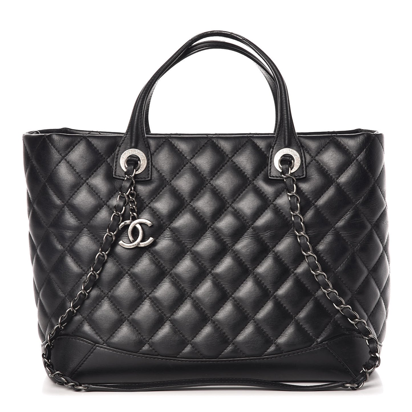 Calfskin Quilted Small Easy Shopping Tote Black