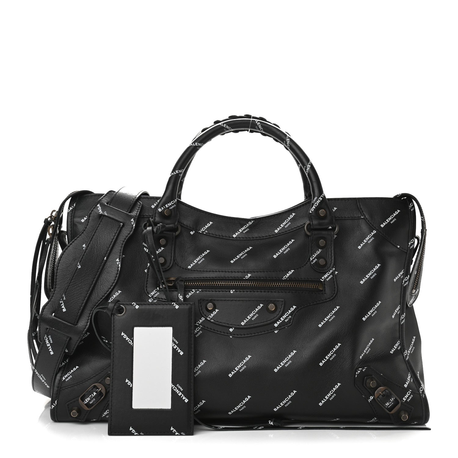 Balenciaga Veau Allover Logo Classic Hardware City Black White 1 of 13