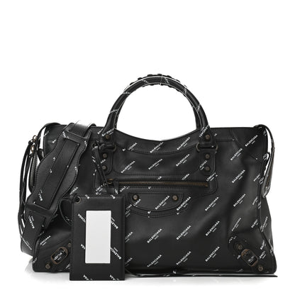 Balenciaga Veau Allover Logo Classic Hardware City Black White 1 of 13