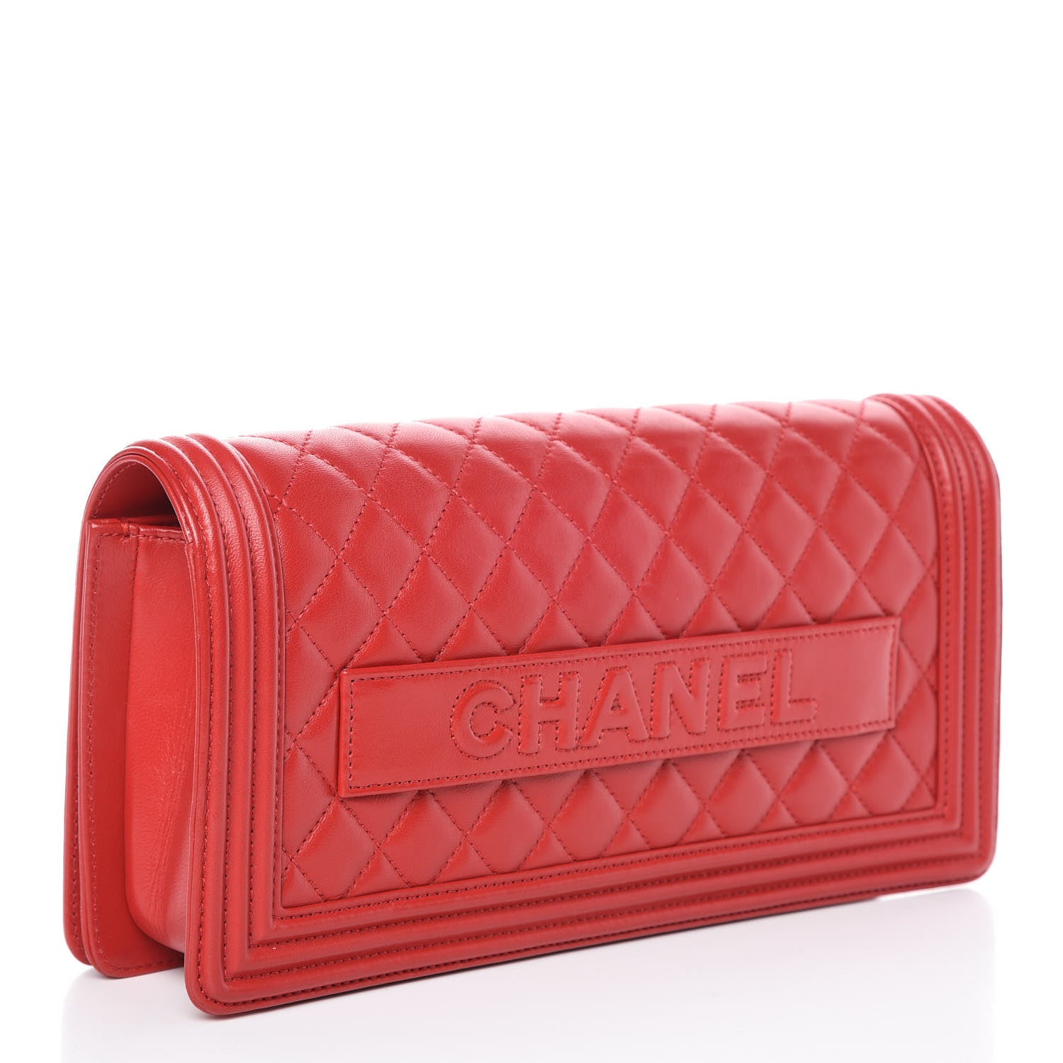 Chanel Lambskin Quilted Boy Flap Clutch Red 3 of 9