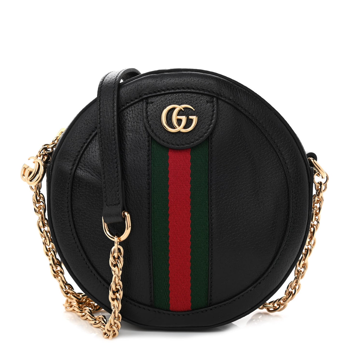 Grained Calfskin Web Mini Ophidia Round Shoulder Bag Black