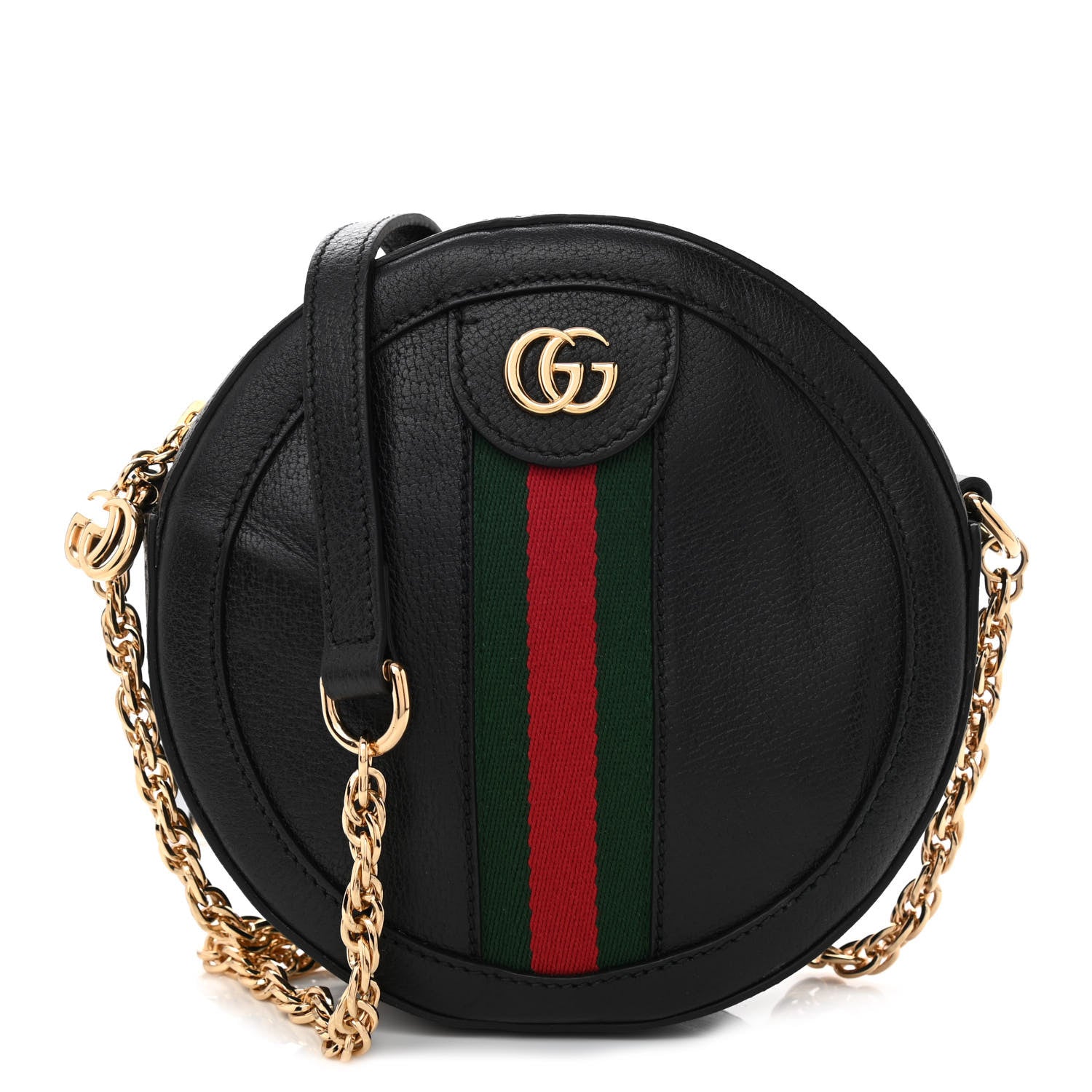 Gucci Grained Calfskin Web Mini Ophidia Round Shoulder Bag Black 1 of 8