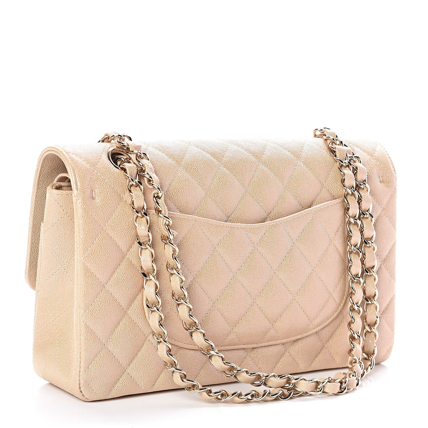 Iridescent Caviar Quilted Medium Double Flap Beige