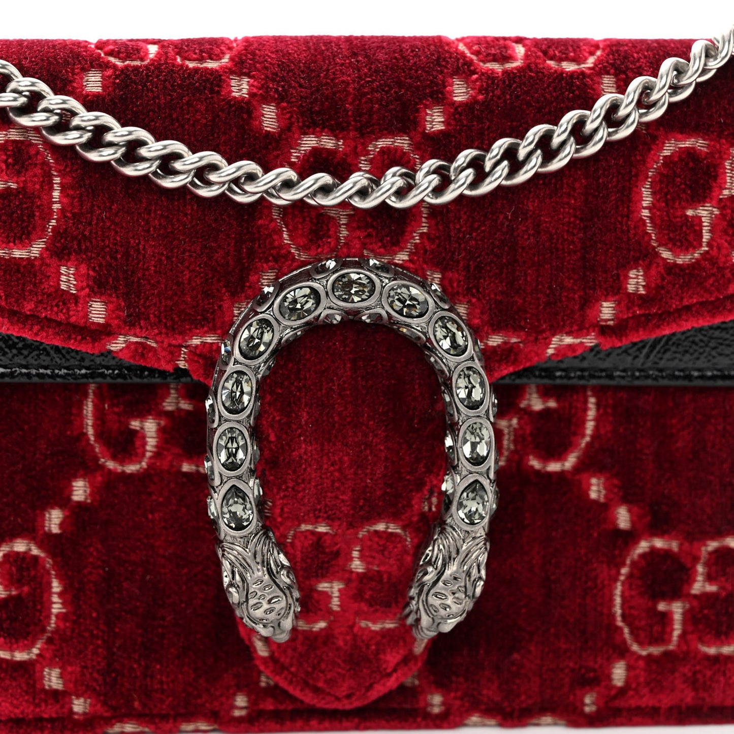 Velvet GG Monogram Super Mini Dionysus Shoulder Bag Red Cipria Black