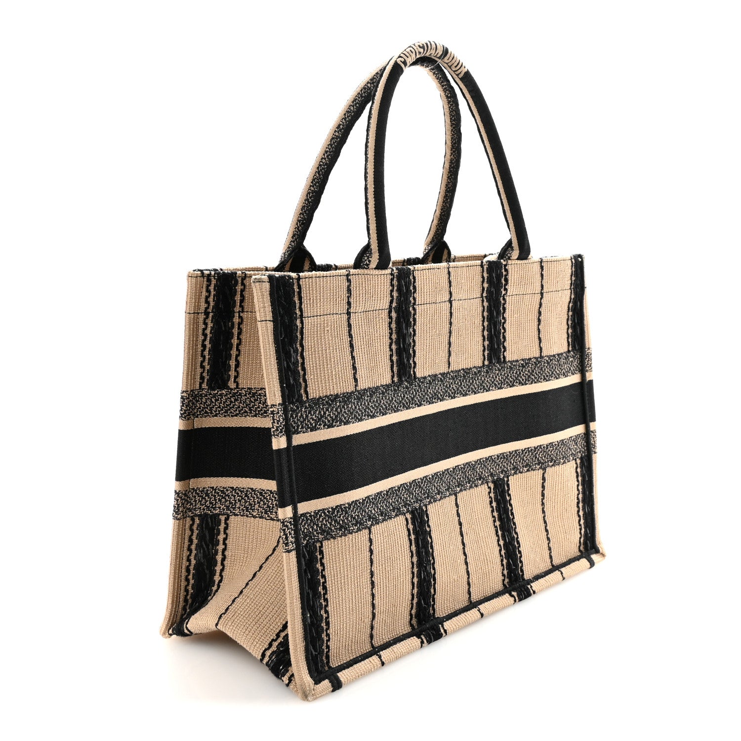 Christian Dior Canvas Embroidered Medium Bayadere Book Tote Black Beige 3 of 10