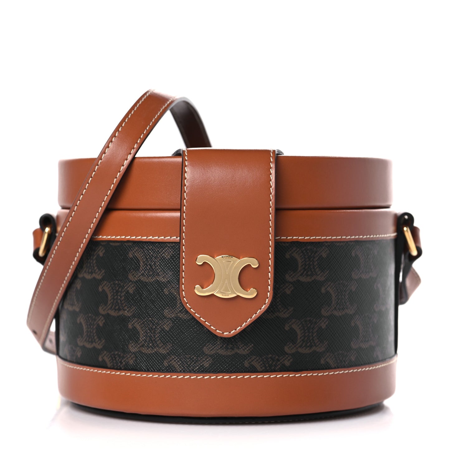 Calfskin Triomphe Canvas Medium Tambour Bag Tan