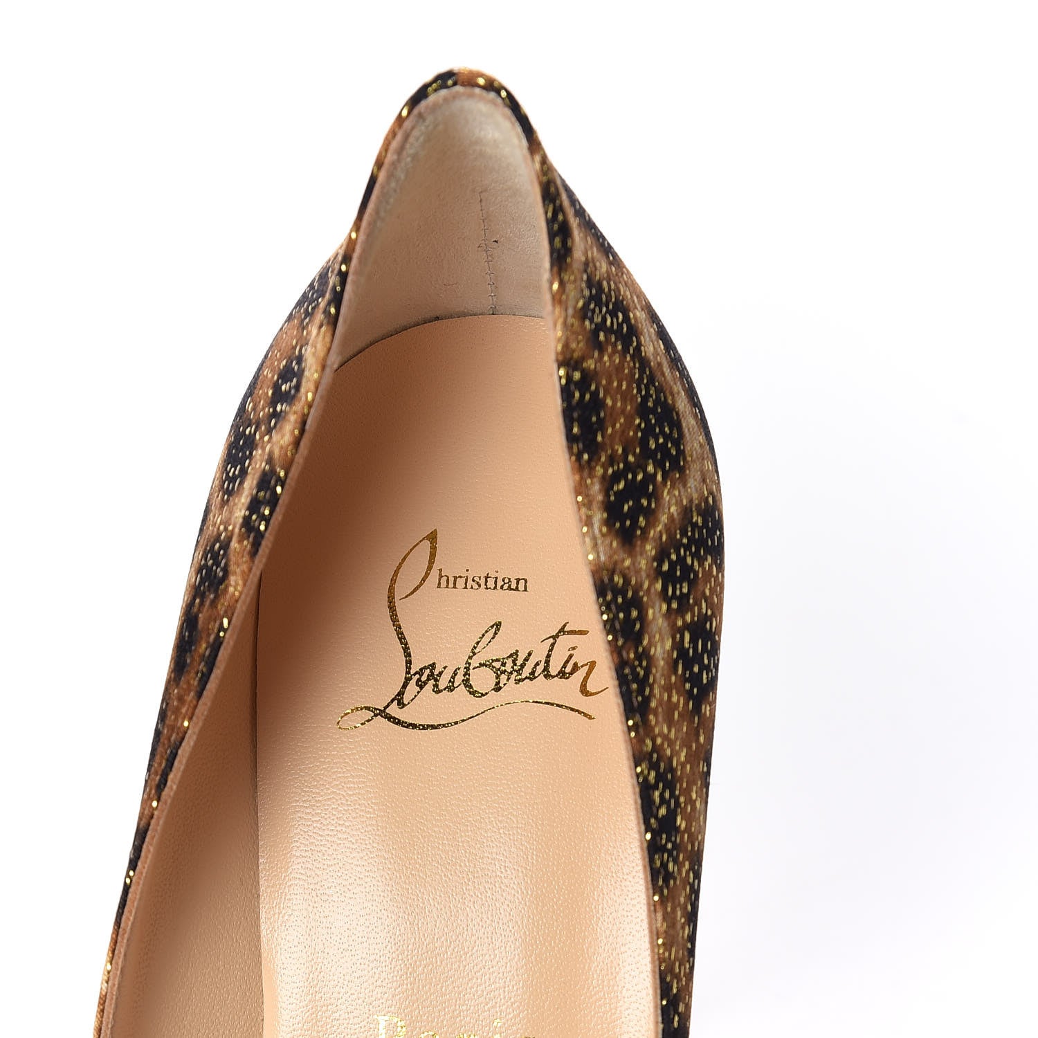 Christian Louboutin Lurex Specchio Leopard Fetish Peep 130 Pumps 37 Black Gold 6 of 8
