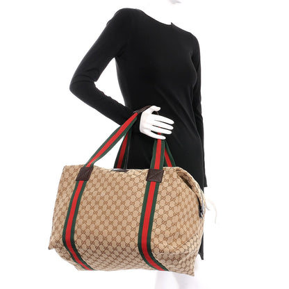 Gucci GG Monogram Web Medium Collapsible Carry On Duffle Beige Brown 2 of 7