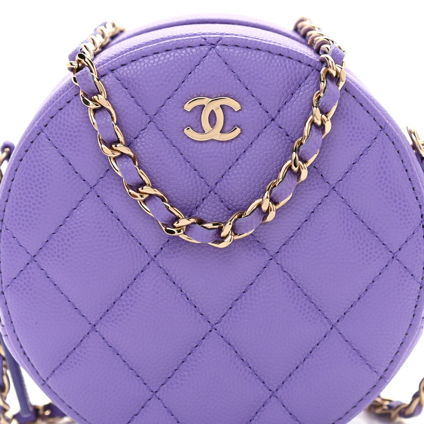 Caviar Quilted Round Clutch With Chain Purple