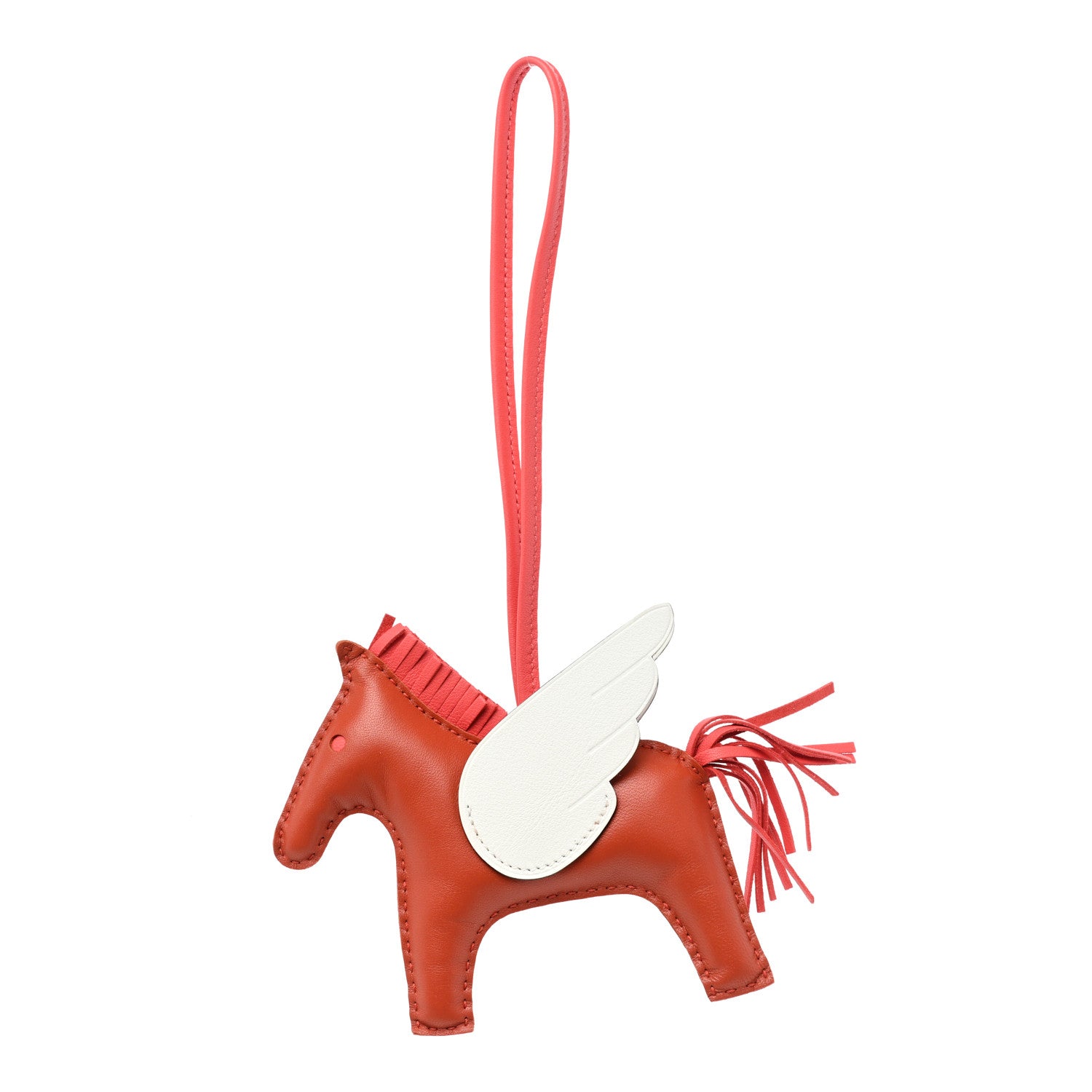 Hermes Milo Lambskin Grigri Rodeo Pegase Horse Bag Charm PM Cornaline Rose Texas White 1 of 4